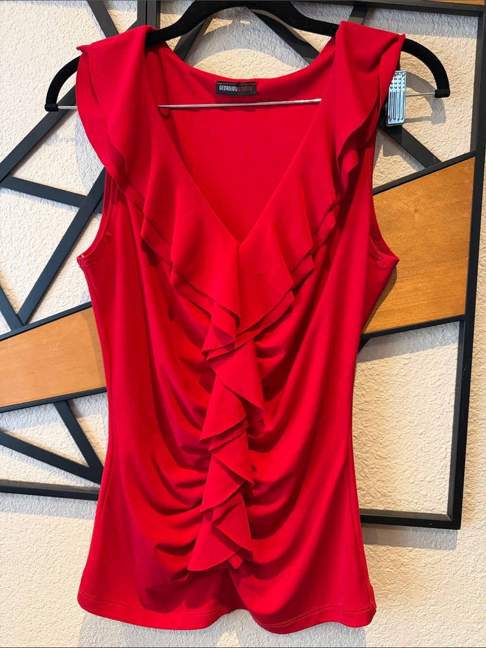 George Studio Red Ruffle V-Neck Sleeveless Camisole